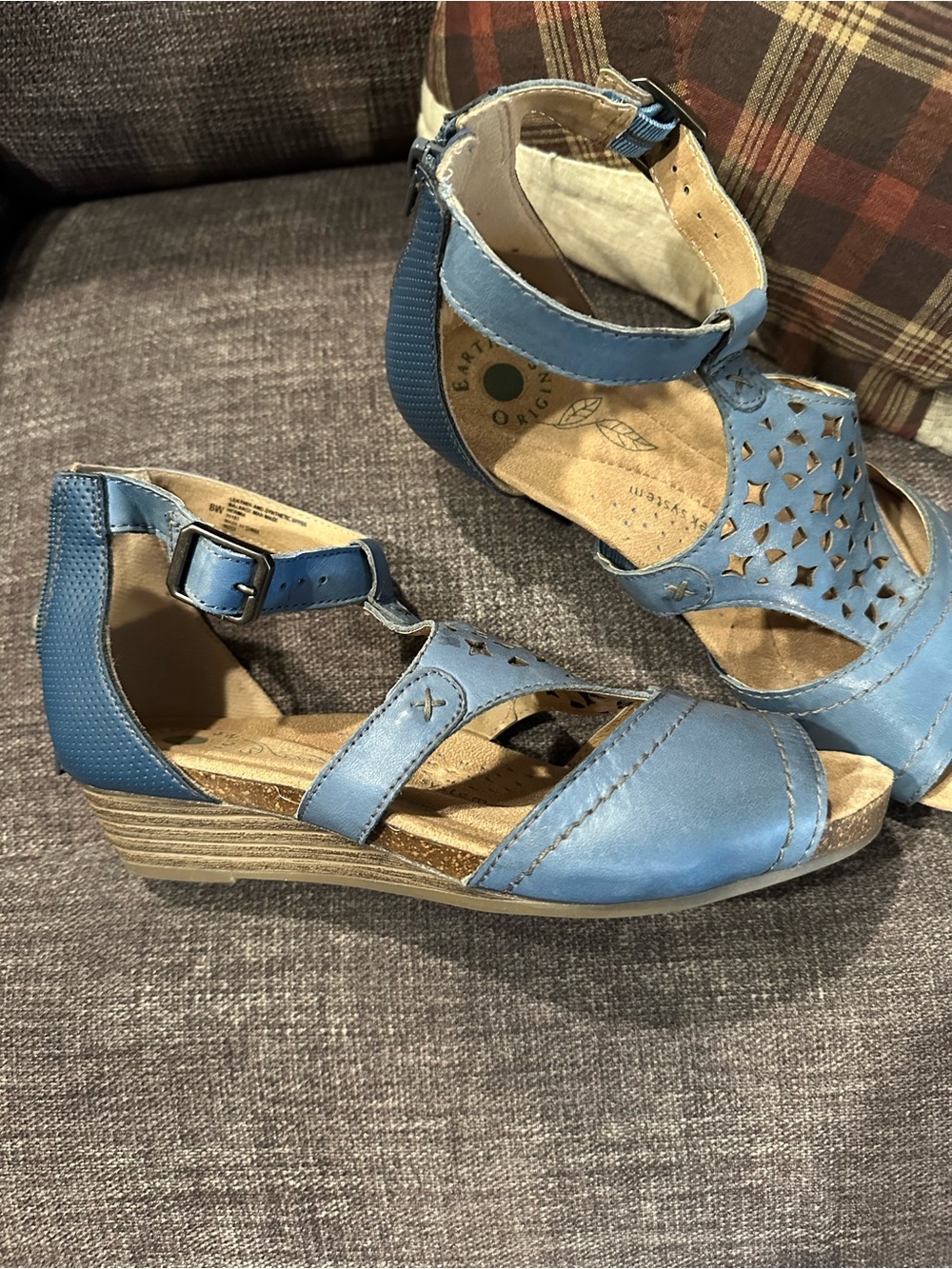 Earth Origins Blue Cutout Ankle-Strap Sandals